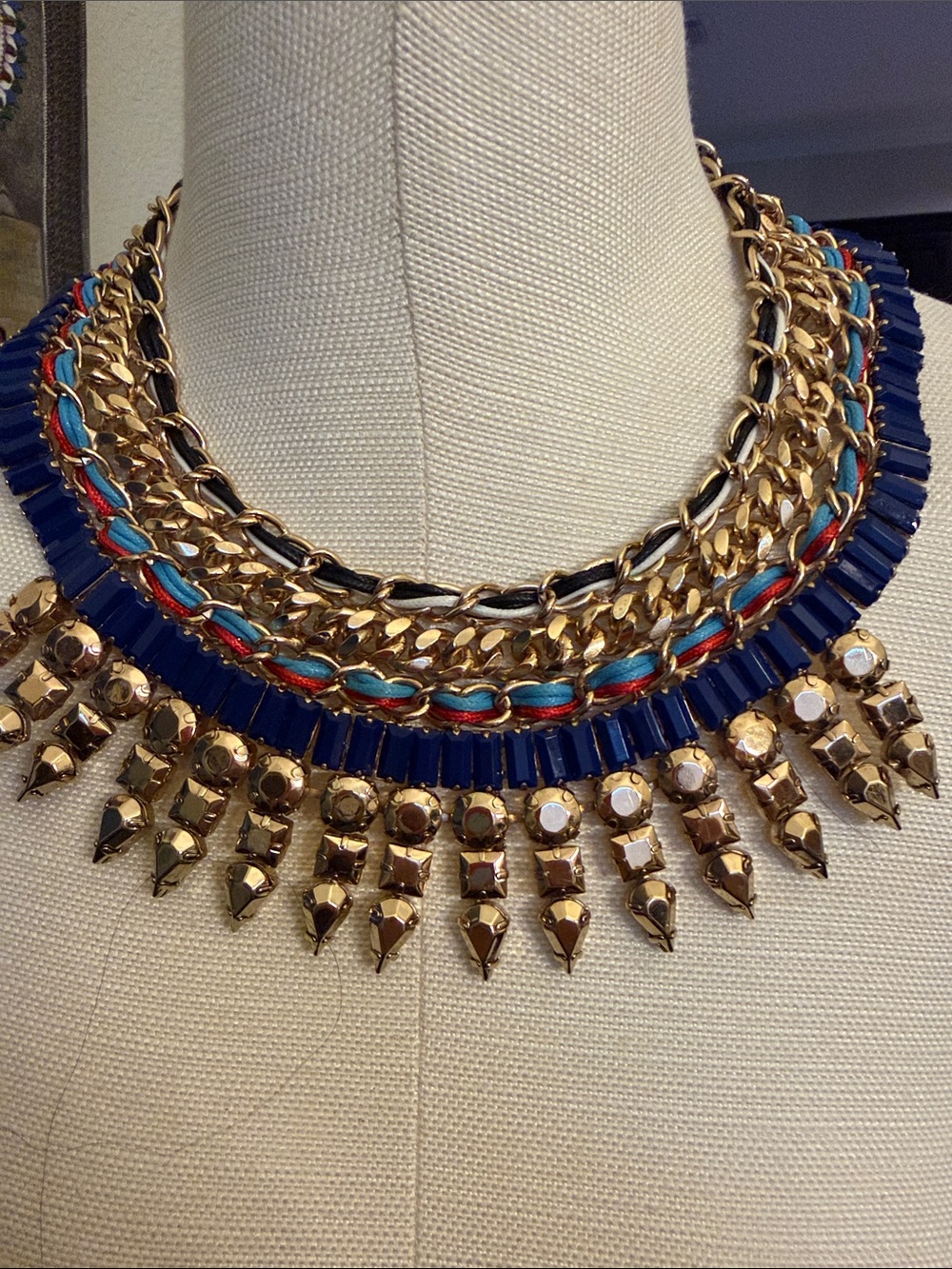BCBG Gold Statement Necklace with Blue Accents